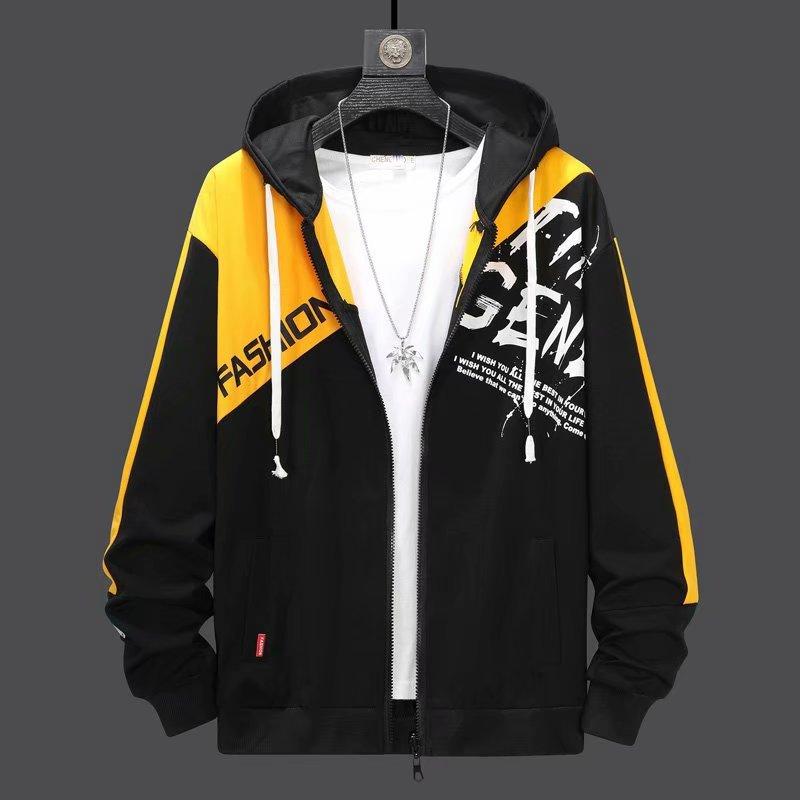 Осенняя мужская мода, напечатанная куртка с капюшоном и повседневные брюки, комплект из двух предметов