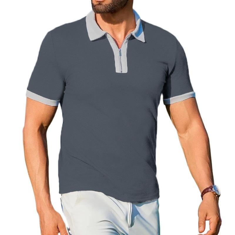 Летняя новая мужская футболка с коротким рукавом, повседневная футболка с отворотом и полумолнией, модные легкие дышащие мужские топы
