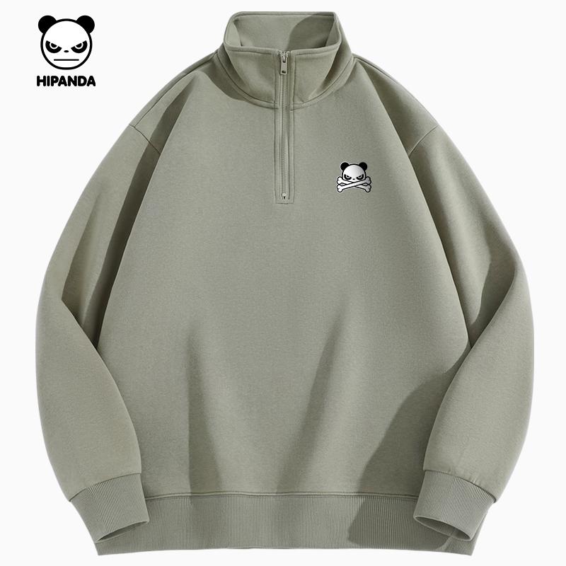 Hello Hipanda, Panda Fashion Solid Color Basic Half Zipper Stand up Hoodie