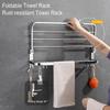 Towel Rack Foldable Towel Shelf with Movable Hooks Rustproof Wall Mount Towel