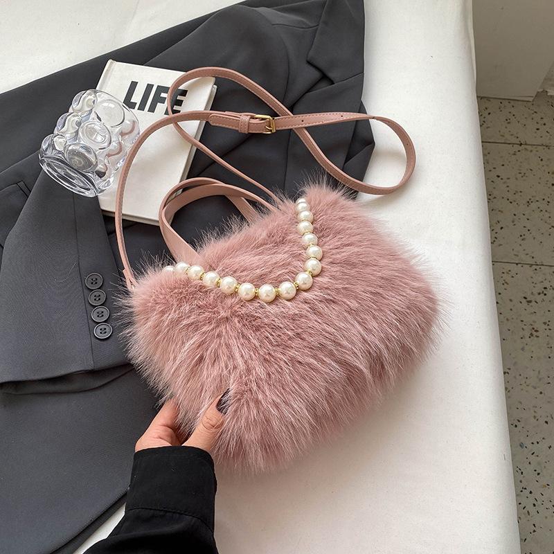 Fashion Women Faux Fur Tote Bag Zipper Solid Color Ladies Crossbody Shoulder Bag Trendy Winter Autumn Soft Fluffy Plush Handbags
