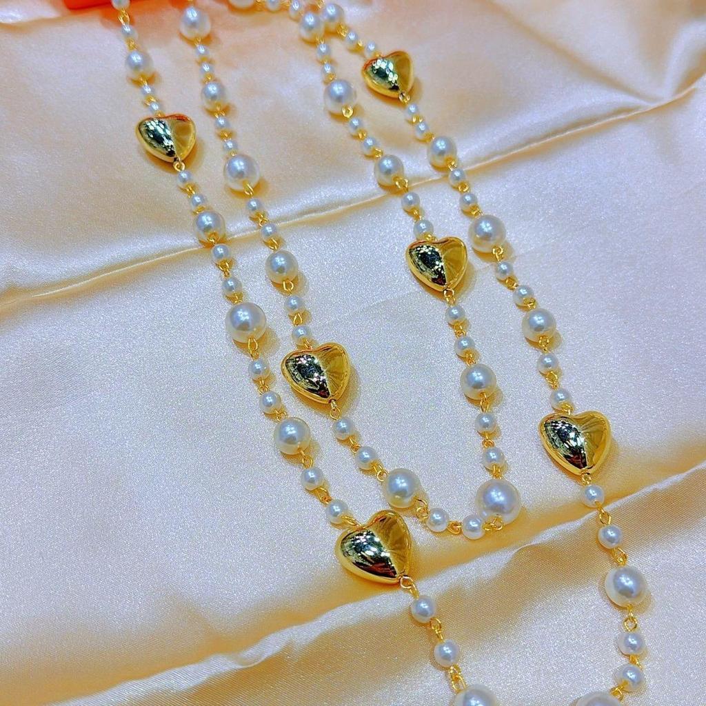 NK-275 Многослойное ожерелье из стеклянного жемчуга - Любовь, Цветок сливы, Геометрический дизайн