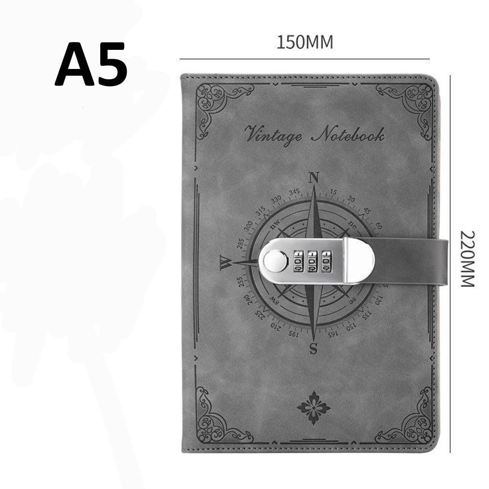 New A5 Retro Password Notebook With Lock Diary Book Student Notebook Vintage Notebook Sub-Password Lock Notebook Supplies