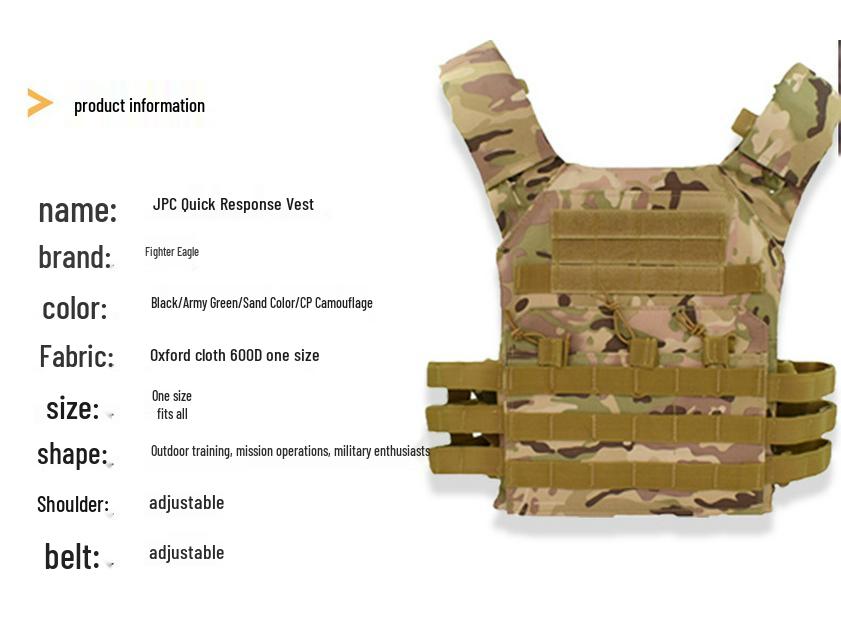 Lightweight JPC Tactical Camouflage Vest - Multifunctional Outdoor Combat Gear