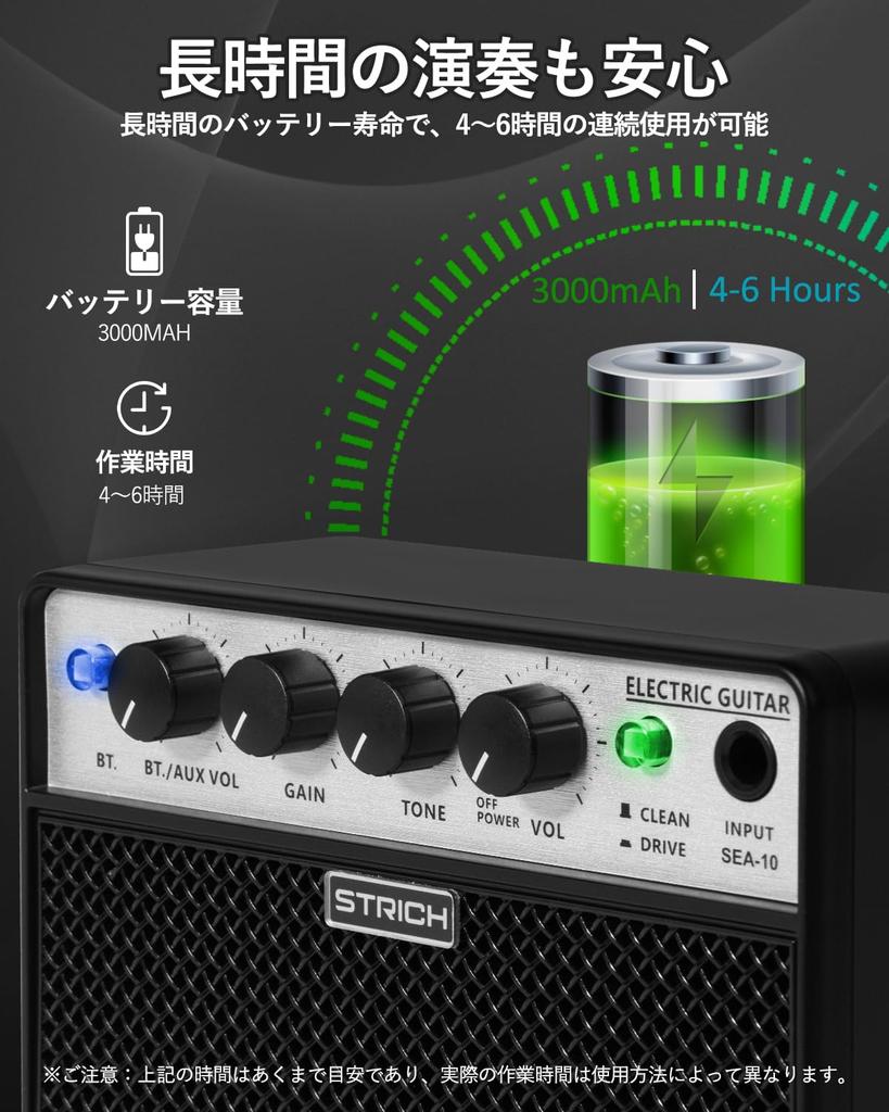 STRICH Rechargeable Guitar 2 X 5W Mini Guitar Amplifier with Compact and Lightweight for Home Practice SEA-10 Amplifier, Clean/Drive Tone, Bluetooth,
