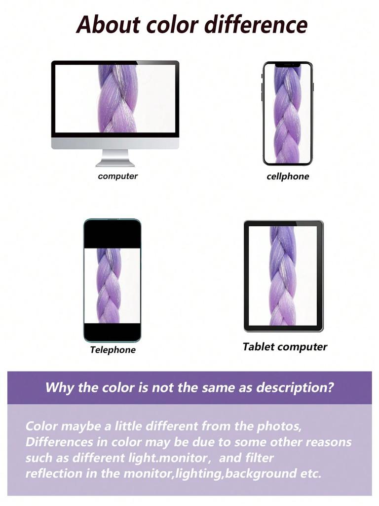 24-дюймовые синтетические волосы для плетения, микс, мишура, блестки, фиолетовые, светло-фиолетовые, синтетические волосы для наращивания, большие косички, 1 шт.