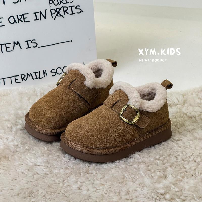 Kids Winter Snow Boots Boys Girls Faux Suede Upper With Warm Sherpa Lining Rubber Sole Ankle