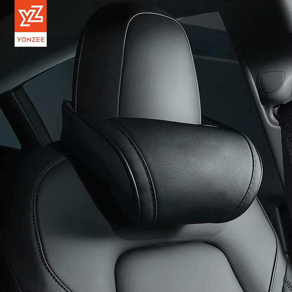 YZ Подушка для подголовника сиденья Подушка для путешествий для шеи Для Tesla Model 3/Y/X/S Подушка для шеи из ПУ-кожи Подушки из пены с эффектом памяти Автоаксессуары