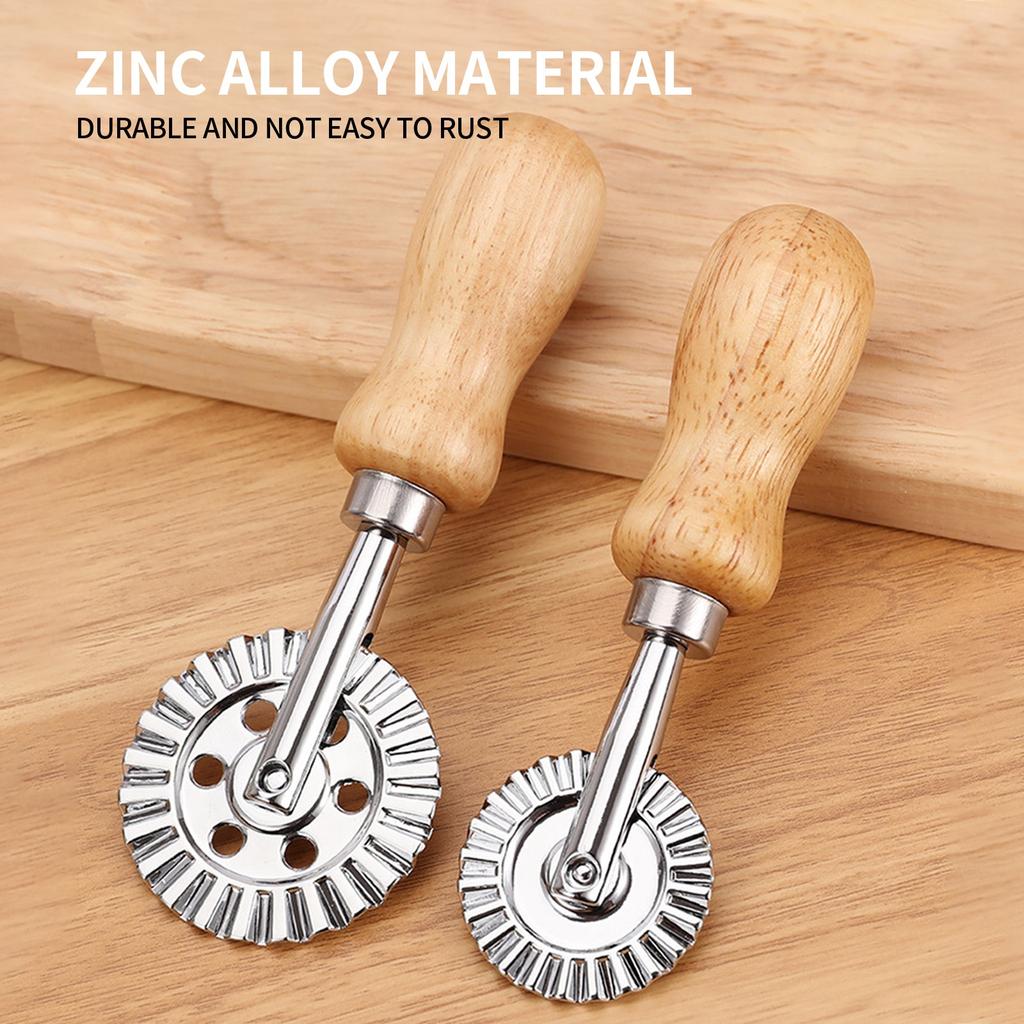 Biscuits Wheel Cutter, Pasta Cutter Wheel, Ravioli Pizza Cutter Wheels With Long Wooden Handle Dumpling Lace Making Noodle Dough Ruffled Edge
