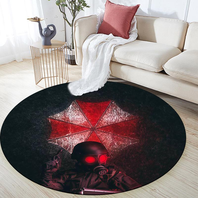 Resident Evil Round Area Rug,Carpet Rug for Living Room Bedroom Sofa Playroom Decor,Non-slip Floor Mat