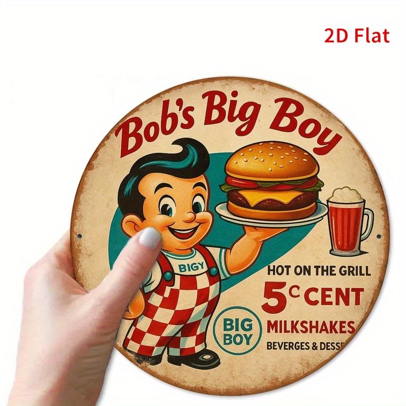 Винтажный деревенский Bobs Big Boy Ретро Бургерный Дайнер Реклама еды D Плоская круглая металлическая жестяная табличка Настенное искусство Плакат для кухни Кафе
