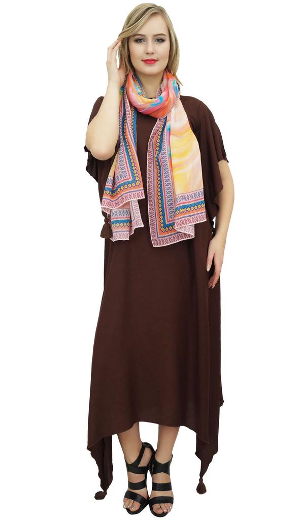 Bimba Women's Sleeve Black Asymmetrical Hem Maxi Dress with Scarf-14