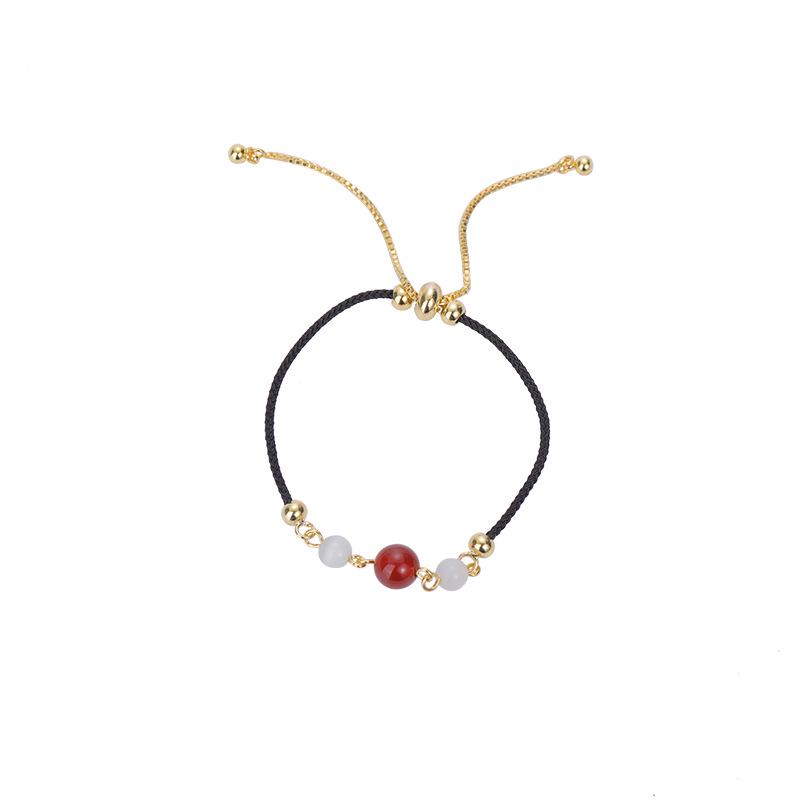 Women's Red Beaded Bracelet with Acacia Seeds, INS Niche Design, Adjustable Pull-Closure, Woven Black String for Couples and Best Friends.