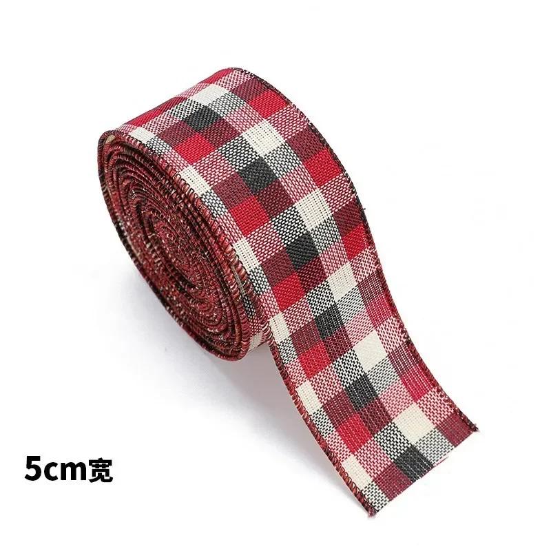 5m Christmas DIY Fabric Ribbon Burlap Ribbon With Wired Edge Gift Wrapping Christmas Tree Decor Ribbon DIY Wreath Bows Crafts