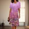 Women's Fashion Graceful Flower Print Summer Spring Short Sleeve O-Neck Casual Dresses