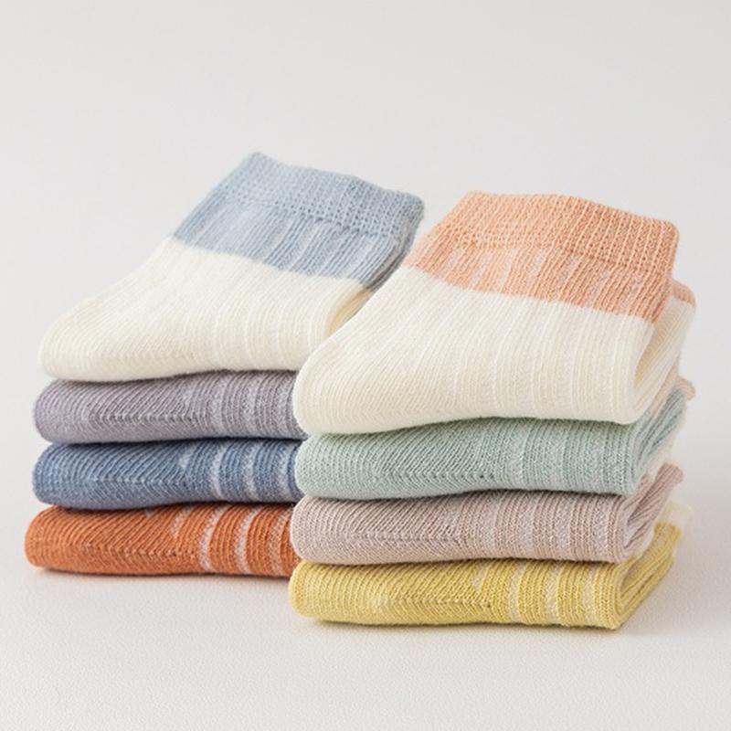 Combed Cotton Contrast Color Non-Slip Baby Socks with Rubber Bottom Newborn Baby Soft And Comfortable Skin-Friendly Casual Socks