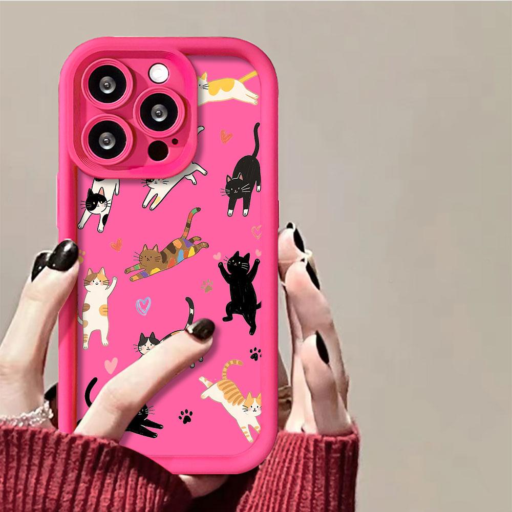 Чехол-бампер из матового силикона с рисунком милого кота на весь экран для iPhone 17 Pro Max 16 15 14 13 12 11 Pro XR 7 8 Plus 16E, противоударный TPU