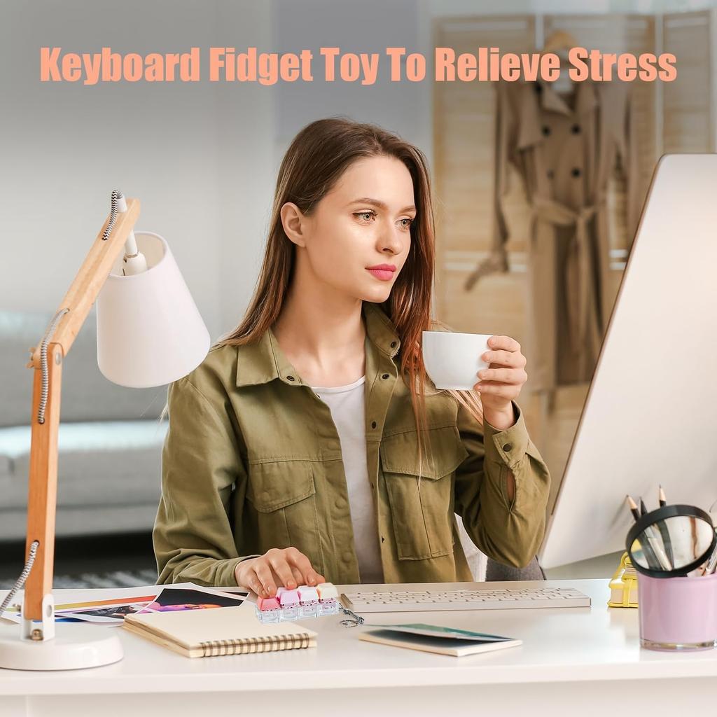 2 Pcs Keyboard Fidget Toy 4-In-1 Keyboard Decompression Button Finger Clicker Toys Stress Relief Keychain Gifts