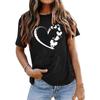 Women's Summer T-shirt Blue Heart Printed Short Sleeved T-shirt Casual Printed Top