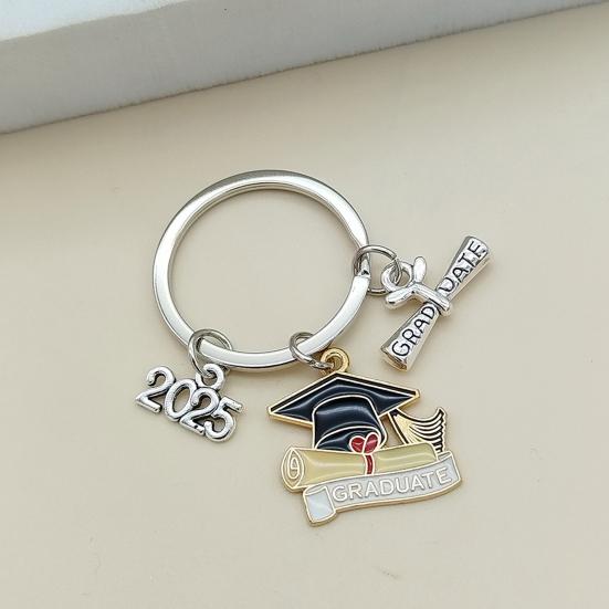 Брелок для ключей в виде выпускной шапки, прочный металлический, класс 2025 года, выпускной бакалавр, шляпа, брелок, держатель, сумка, рюкзак, подвесное украшение