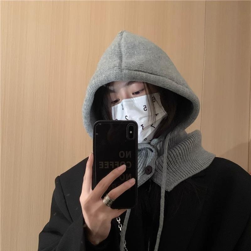Корейская балаклава для женщин на зиму, теплая шапка-шарф, интегрированная, для пары, с защитой ушей, вязаная шерстяная шапка