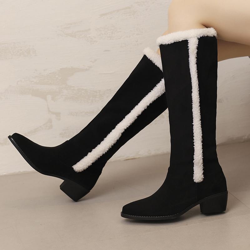 Women's Low-heeled Boots Autumn and Winter New Comfortable and Warm Thick-heeled Large-size Plush Medium Boots