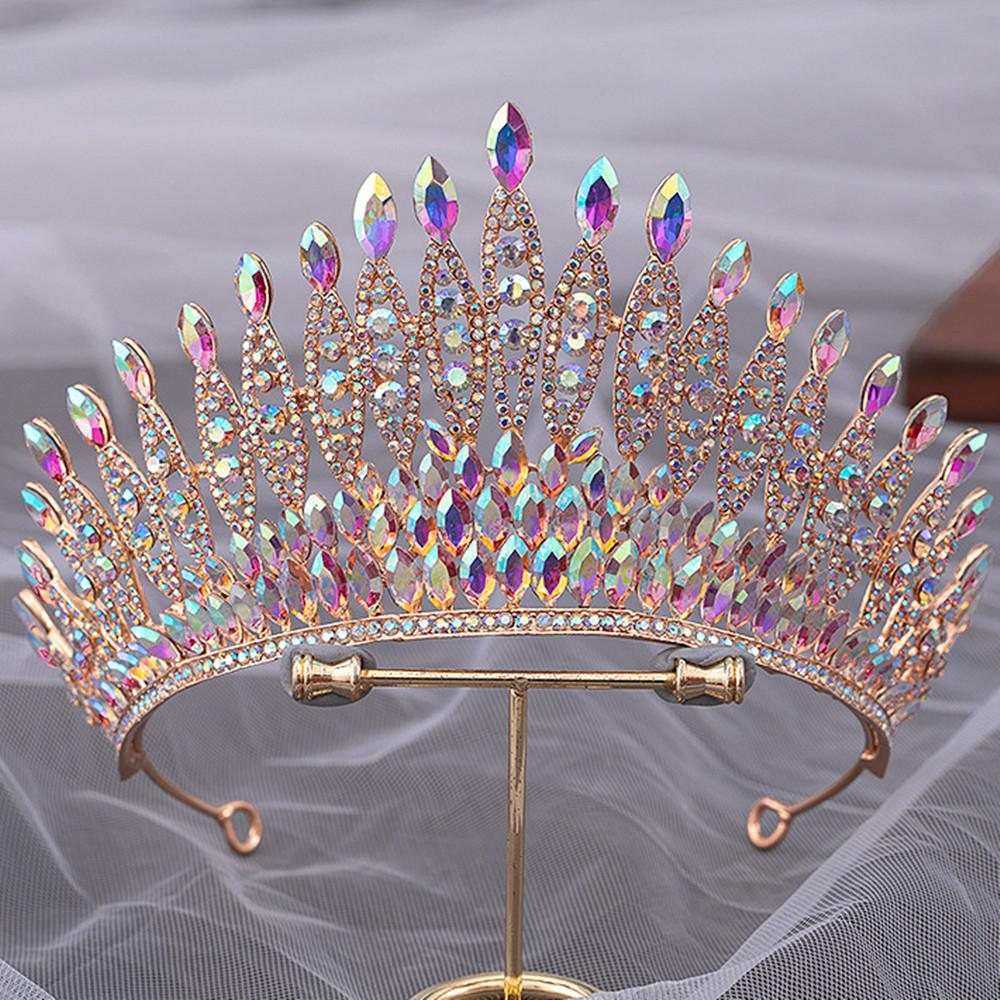 DIEZI Korean Luxury Multicolor Crystal Tiara Crown For Women Wedding Fashion Bridal Queen Rhinestone Hair Accessories Headbands