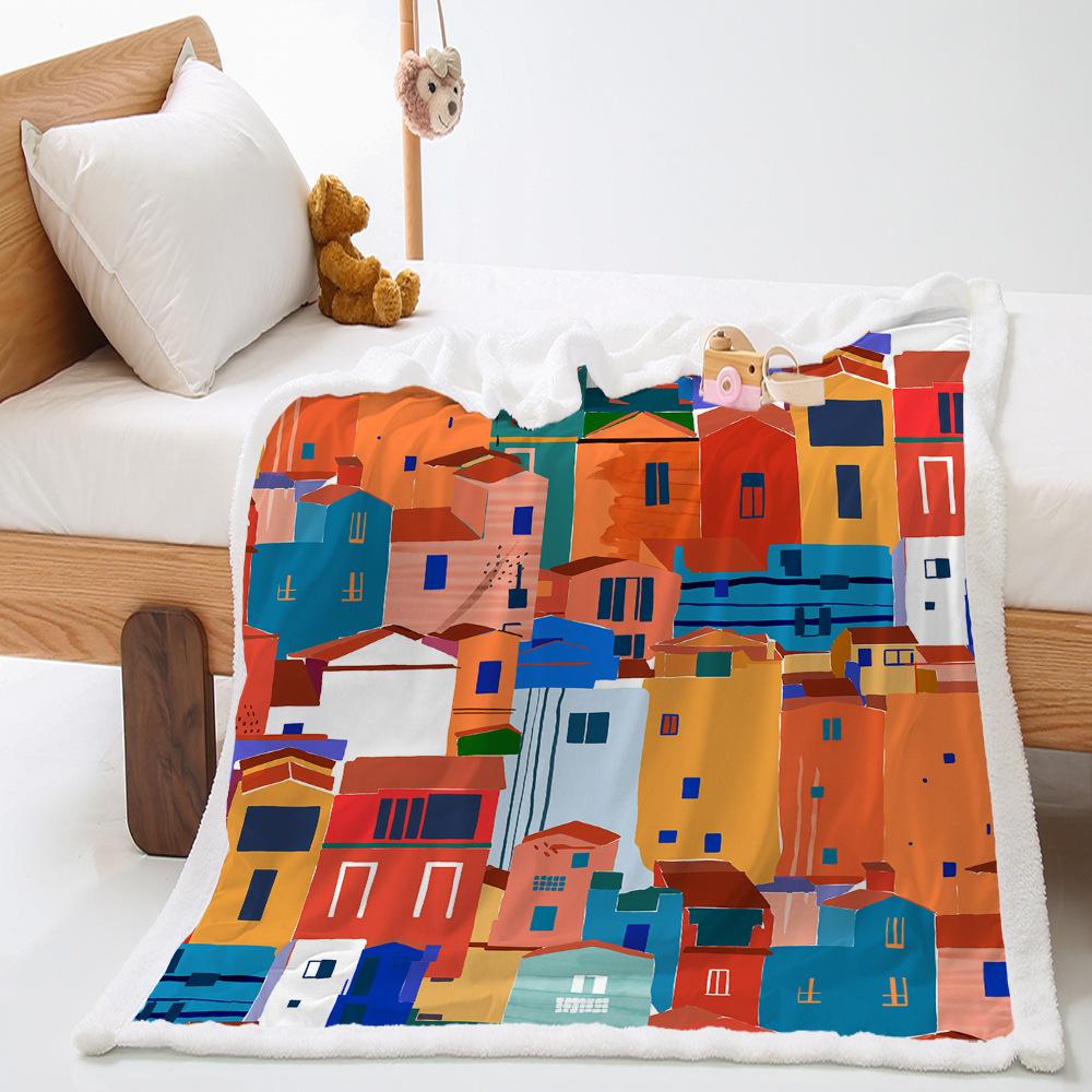 House 2D Digital Printing Thickened Lamb Fleece Crystal Fleece Blanket
