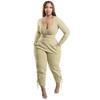 European & American Plus Size V-Neck Solid Color Casual Two-Piece Legging Suit for Women