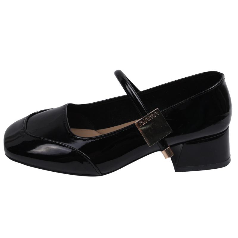 Модный темперамент серебристый ретро толстый каблук легкий вырез туфли-лодочки женские 2025 новый летний французская юбка туфли Мэри Джейн