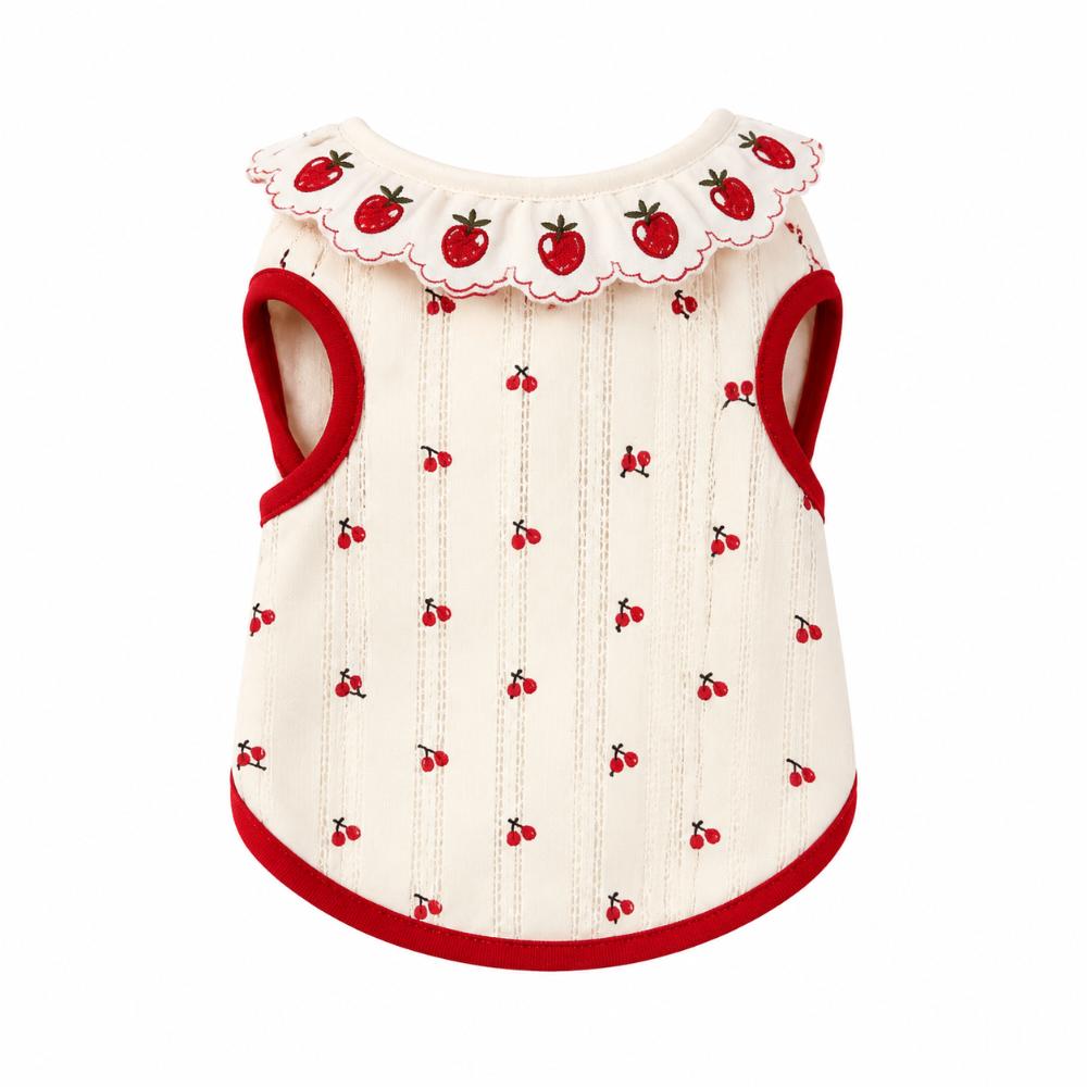 Thin Cat Pullover Cherry Pattern Pet Shirt Cute Cat Flower Edge Vest Pet Clothing
