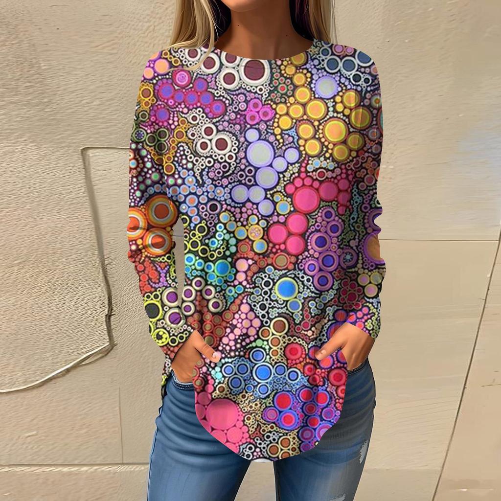 Футболки для женщин, осенний повседневный модный топ с длинным рукавом, пуловер с принтом, топ