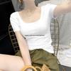 Летняя корейская квадратная футболка с коротким рукавом для девочек, приталенная, однотонная, повседневная и универсальная, 2025