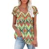 Women's Tunic Tops Elegant Casual Summer Short Sleeve Shirts Floral Loose Pleated Bohemian Tops
