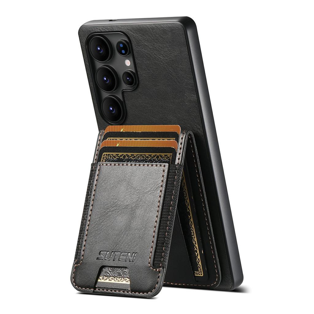 SUTENI H03 For Samsung Galaxy S25 Ultra Case Card Holder Waxy Texture Leather+TPU Phone Cover