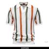 Men's Knitted Polo Shirt Breathable Striped Casual V Neck Turn Down Collar High Quality Polo Shirt Men