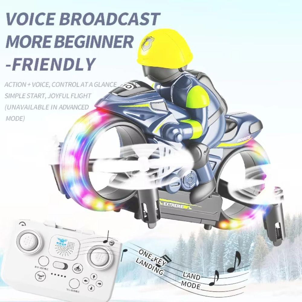 2.4G Remote Control RC Flying Motorcycle Night LED Lights Land Air Dual-Use Toy  Land Air Play