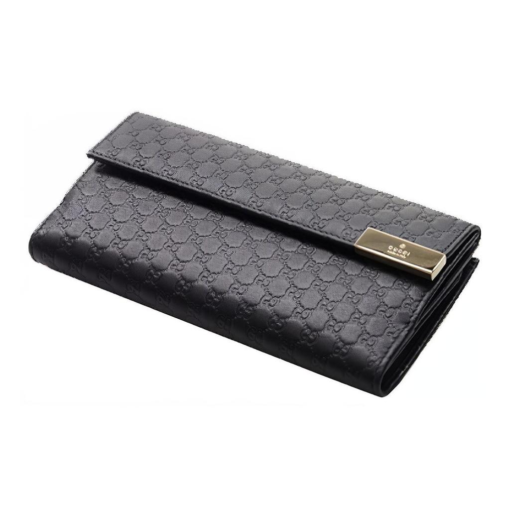 Gucci Длинный бифолд кошелек из тисненой кожи GG черного цвета для унисекс на каждый день