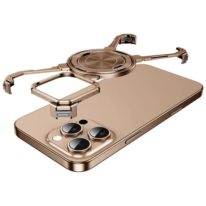 Металлический механический чехол Oatsbasf для iPhone 15 16 Pro Max Magsafe Безрамочный чехол для телефона С магнитной подставкой для беспроводной зарядки