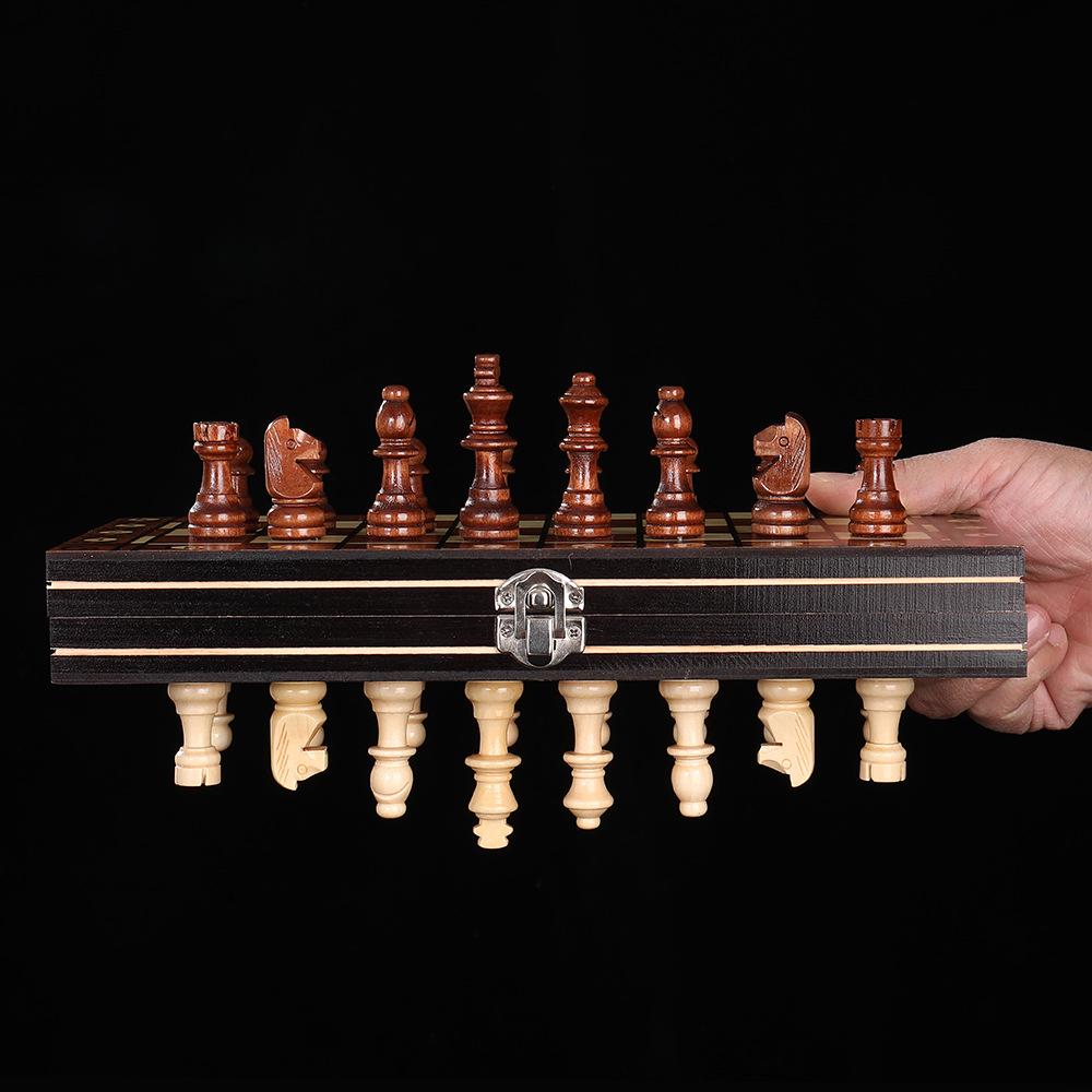 Wooden Magnetic 3-in-1 Chess Set: Portable, Foldable, Educational, Competitive Game