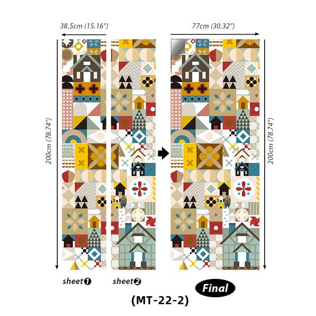 PVC Full Door Stickers Wall Decoration Bedroom Kids Room Cartoon 3D Wallpaper Abstract Line Wardrobe Home Renovation Art Murals