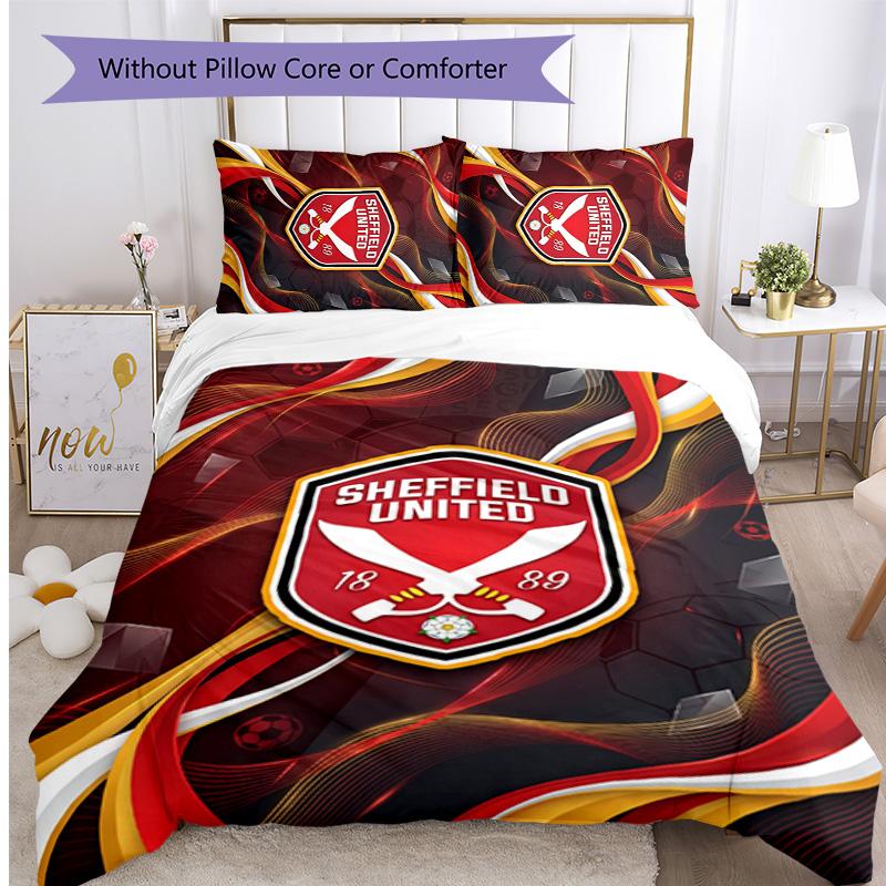 Sheffield United Football Printed 3 Pieces Bedding Set, Comfortable Skin Friendly Bedroom Duvet Cover Set