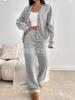 Women's Grey Button Front Knit Cardigan with Wide Leg Lounge Pants Set