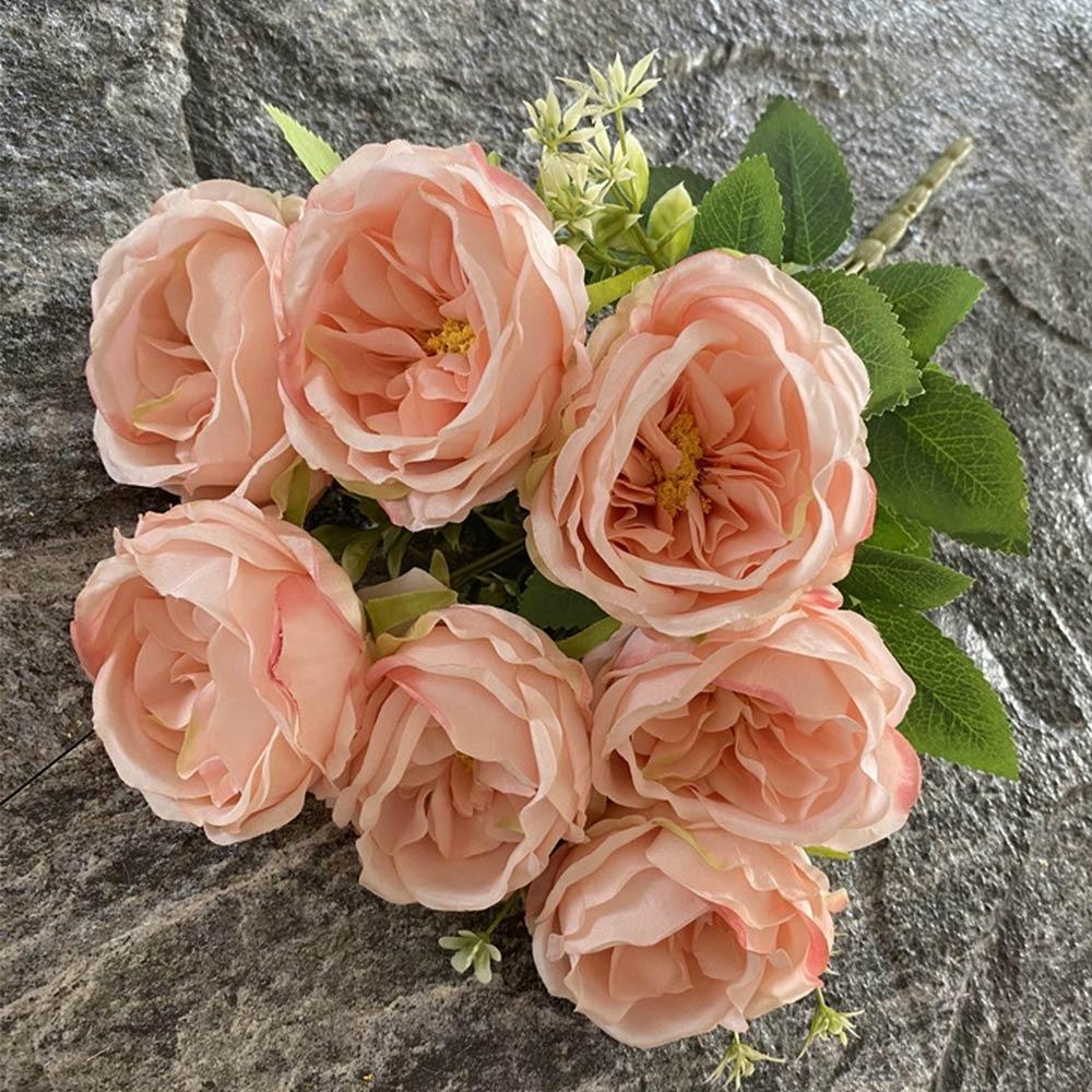 7 Heads Artificial Flower Rose Brushed Fabric Petal Flower Bouquet Faux Austin Rose  Party Supplies