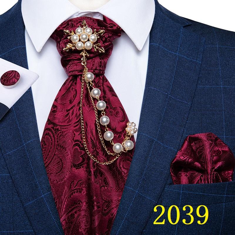 Винтажный свадебный галстук с узором пейсли, формальный галстук Ascot Scrunch, джентльменский шелковый повседневный шарф из полиэстера, галстук с булавкой-брошью