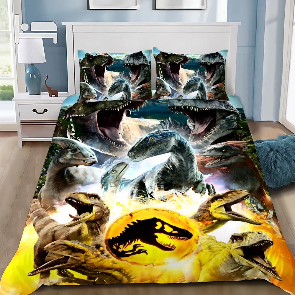 Hot J-Jurassic Dinosaur Park World Duvet Cover Pillowcase Dinosaur Bedding Set Adult Boy Girl Bedroom Decoration Single Double