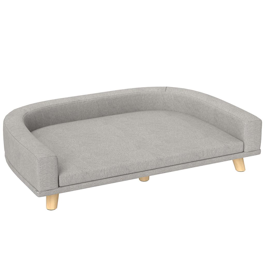 Dog Sofa for Large Dogs Up to 30 kg, Padded, Pine Wood Legs, 98 x 67 x 25 cm, Gray