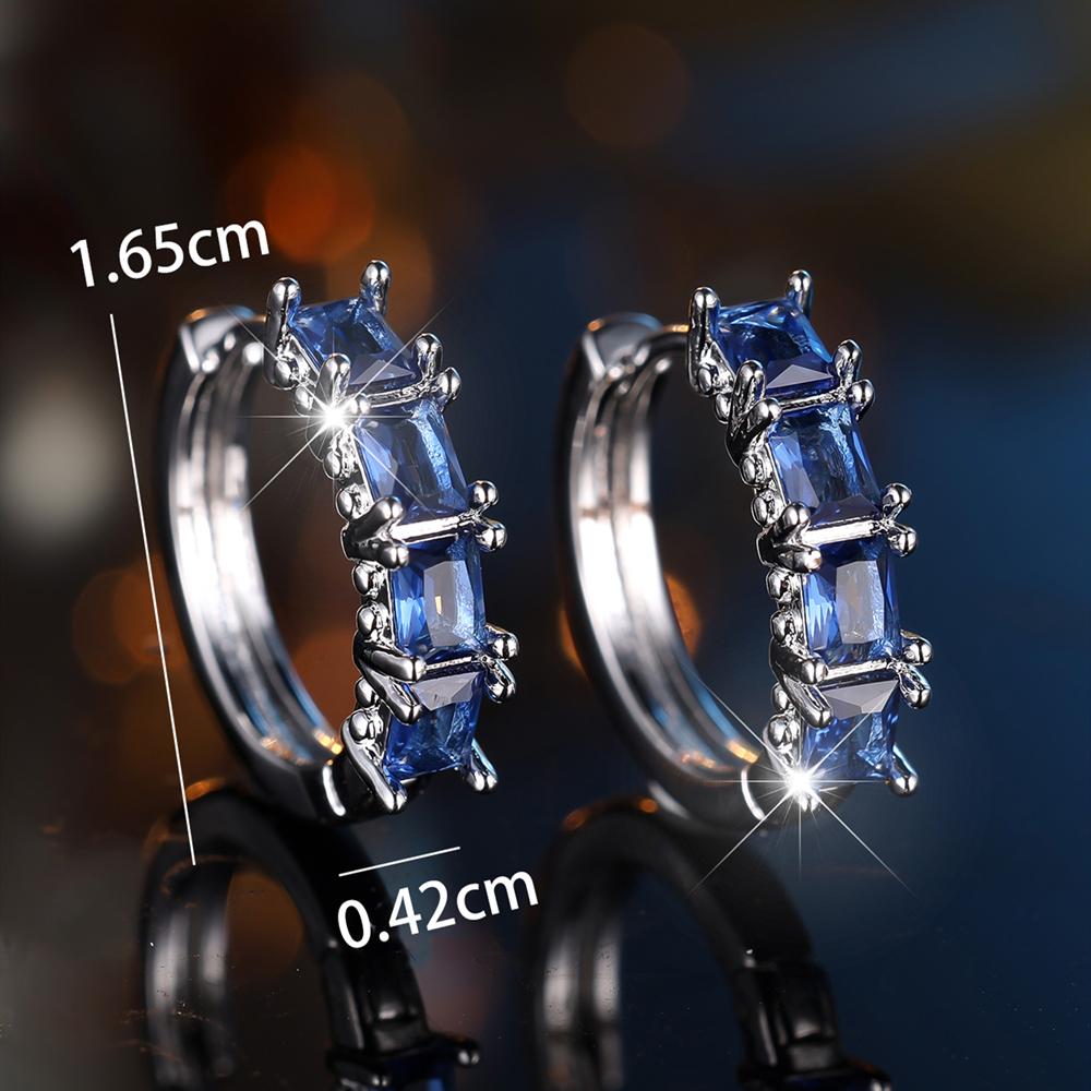 Charming Square Cut Blue Green Rainbow Zircon Hoop Earrings Trendy Ear Accessories Wedding Party Jewelry