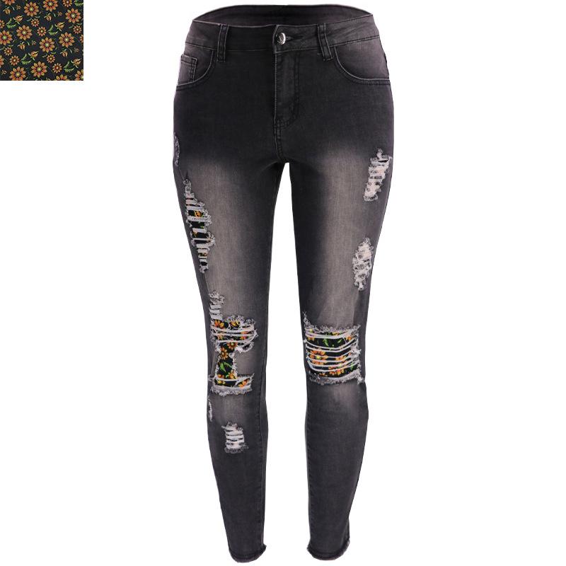 Women's Pencil Pant Fashion Ripped Patch Plus Size Jeans
