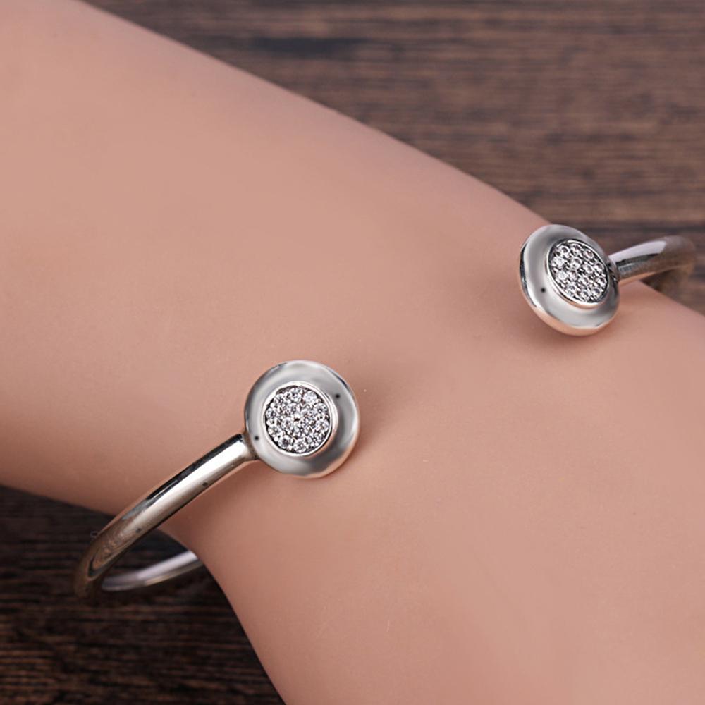 S925 стерлингового серебра Открытый браслет с белым цирконом для женщин День рождения Ювелирные изделия Подарки с тканевой сумкой